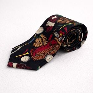 Vintage Golf Theme Silk Tie Black Novelty Golf Clubs Balls Summer Event Funky